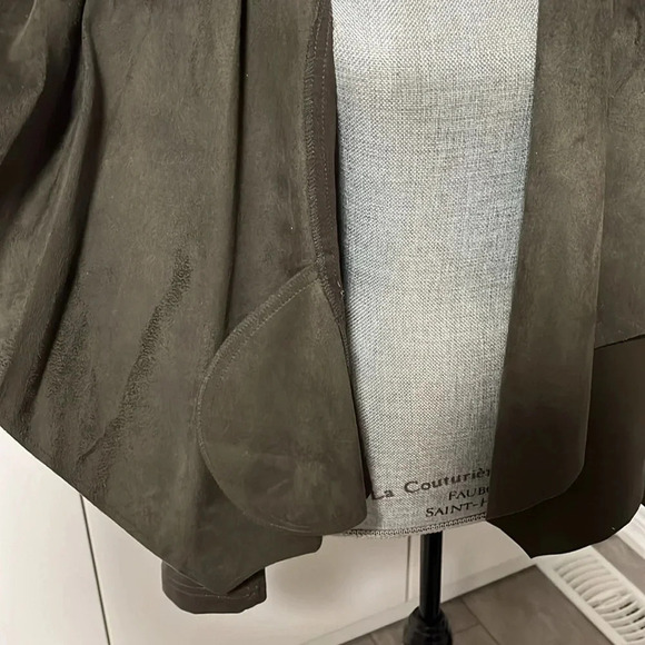 Drape Front Faux Leather Jacket Pockets, Size M - Picture 7 of 11